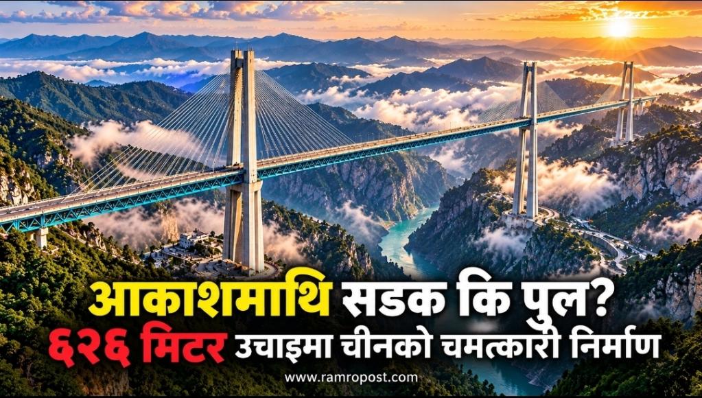 आकाशमाथि सडक कि पुल? ६२६ मिटर उचाइमा चीनको चमत्कारी निर्माण