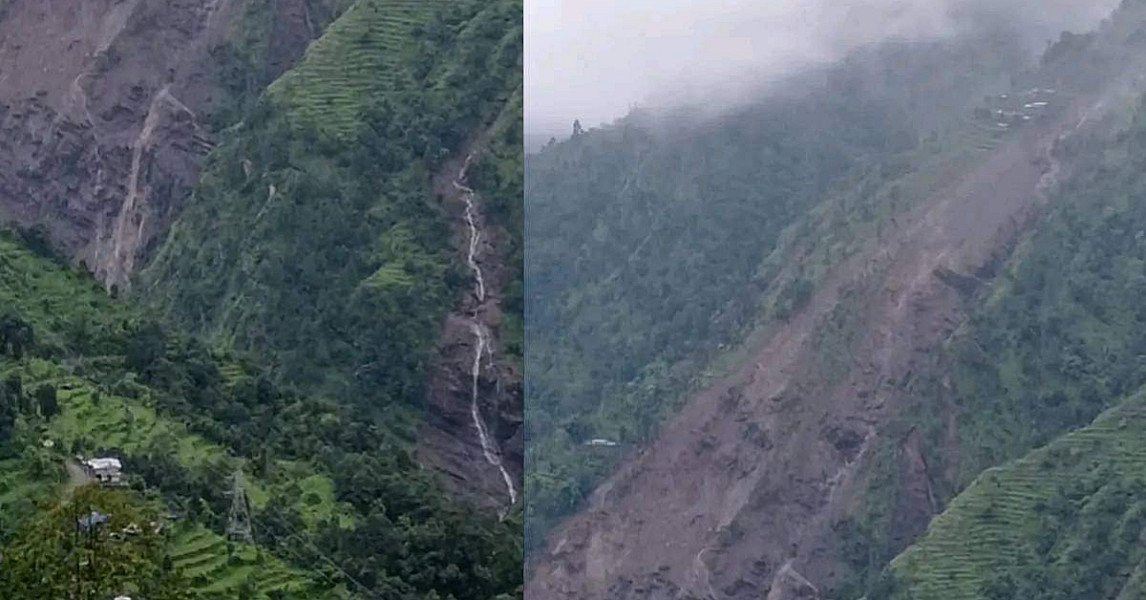 दोलखाको मार्बु र खारेमा पहिरोले ७ घर बगायो, ३ भन्दा बढी बेपत्ता